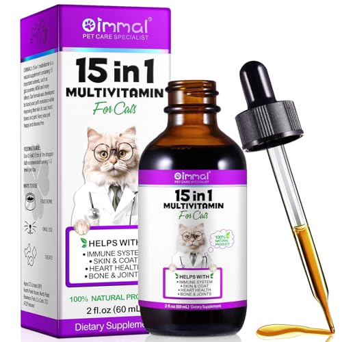 Katzen Multivitamin 15-in-1 Flüssigvitamin Vitamin mit Glucosamin & MSM für Gelenke Fell & Immunsystem.