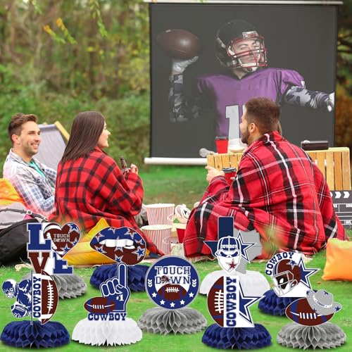 Image of Football Cowboy Party Decorations - 9 Pcs Birthday Centerpieces | American Rugby Honeycomb Table Toppers Photo Booth Props for Kids Boys Happy Sports Game Supplies