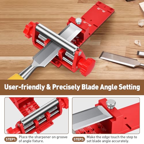 Image of Chisel Sharpening Jig, Wood Honing Guide for Chisels and Planes Width 0.1 inch to 2.8 inch with Sharpening Angle Fixture, Angle Gauge from 10 to 45(With 1 Sharpening Stone)