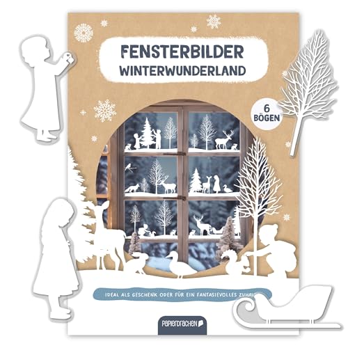 Papierdrachen Fensteraufkleber Winterwunderland - 6 DIN A4 Stickerbögen...