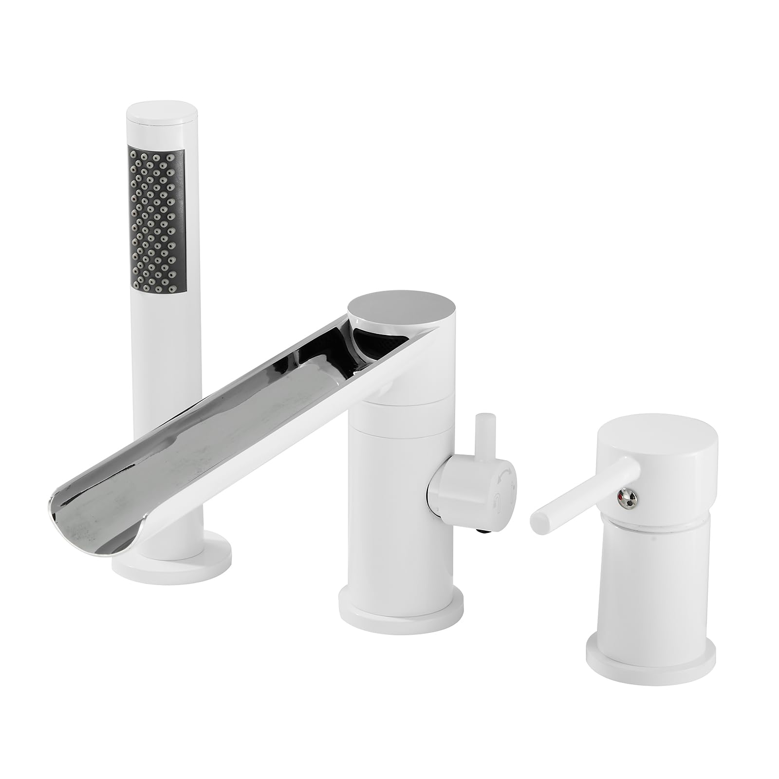 SnamicE Deck Mounted Bath Shower Mixer Tap Black Bath Waterfall Mixer Taps with Shower Single Lever 360 Rotating Tap-4 Holes,White