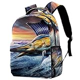 Lorvies Sailfish Jumping Casual Rucksack, Schulterrucksack, Büchertasche für Schule, Studenten, Reisetaschen