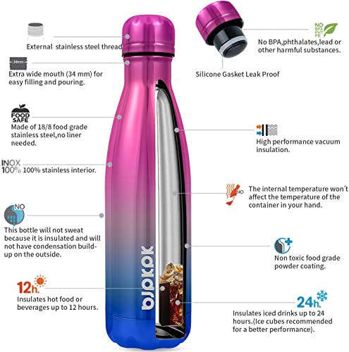 Image of BJPKPK 17 oz Insulated Water Bottle, Stainless Steel Flask, Leak Proof