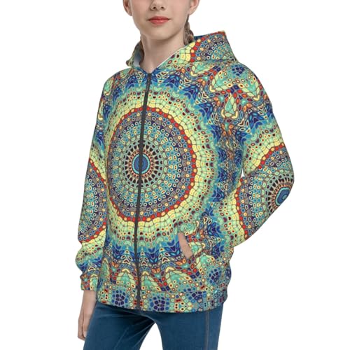 Round Mandala1 Kids Pullover Hoodies Boys Zip Up Sweatshirts Girls Athletic Clothes with Pocket