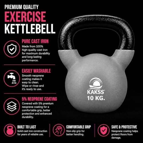 Image of Kakss Half Coating Neoprene Kettlebell (2kg to 40kg)(Proudly Made in India) (10kg, Grey)
