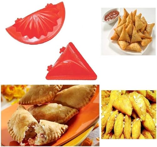 Image of ERZA Homemade Stuffed 2 Gujiya, 2 Samosa, Making Easy Mould Sacha Set Kitchen Tool, Snacks Maker, Multicolor, Set of 4 Pieces
