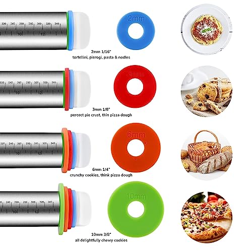 Vinoil Stainless Steel Rolling Pin And Silicone Mat Set, Adjustable Thickness Rings - For Baking Dough thumb #4