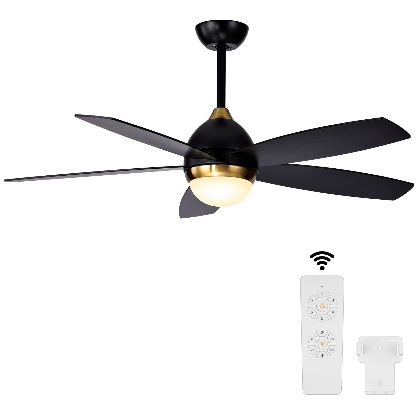 KAPOEFAN Black Ceiling Fan with Lights, 52 Inch Ceiling Fan with Light and Remote Control, Black and Gold Ceiling Fan for Bedroom Living Room Outdoor, 3 Colors 6 Wind Speeds and Timer Function
