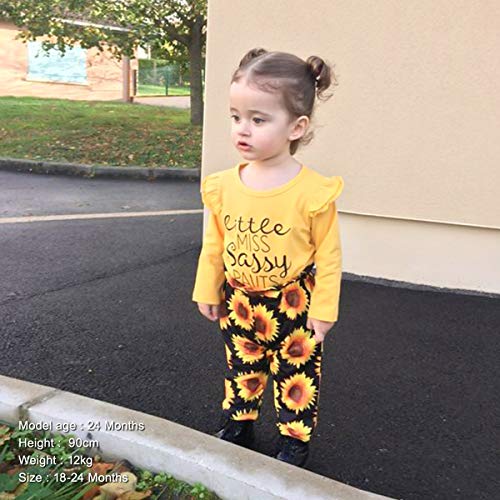 Image of YALLET 3Pcs Toddler Girl Clothes Solid Color Long Sleeves Ruffle Top+Floral Pants+Headband 1-6 Years Fall /Winter Outfits Set