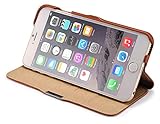 Luxus Tasche für Apple iPhone 6 Plus (5.5 Zoll) / Außenseite aus echtem Leder / Innenseite aus Textil / seitlich aufklappbar / ultraslim / Folder Case mit Standfunktion / Vintage Look / Farbe: Dunkelbraun - 5