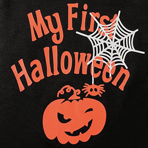 Domoabei My First Halloween Baby Boy Outfits 3-6 Months Newborn Clothes Infant Black Romper Pumpkin Pants Hat 3Pcs 80Cm #TOP5