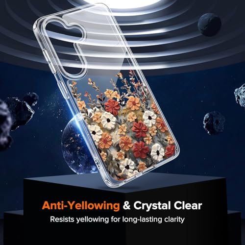 Image of Elzzi Compatible with Samsung Galaxy S26 Plus 5G Case, Clear Transparent Floral Back Cover, Shockproof PC+TPU Protective Case, Wireless Charging Support, Multi Color