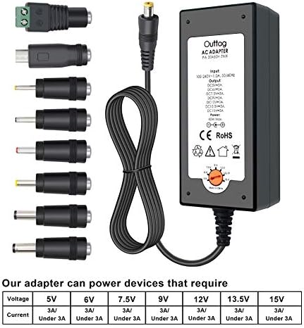45W 5V 6V 7.5V 9V 12V 13.5V 15V DC Power Supply Universal Power Adapter Charger Multi Voltage AC Adapter for Electronics CCTV Camera TV-Box LED Strip Toy Car Tablet Scale Router Speaker 3A(3000mA)