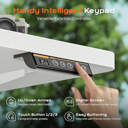 Huuger 48 x 28 Large Electric Standing Desk, Height Adjustable Desk, 27.6" Deep Desktop, Stand up Gaming, 2 Hooks, 3 Preset Heights, for Home Office, White