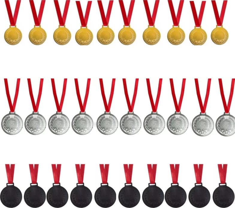 Swastik Enterprises Gold Silver Bronze Medals Set | Sports Day Winner Medal for Students | Competition Award Prize for Kids (Pack of 30)-picture-22