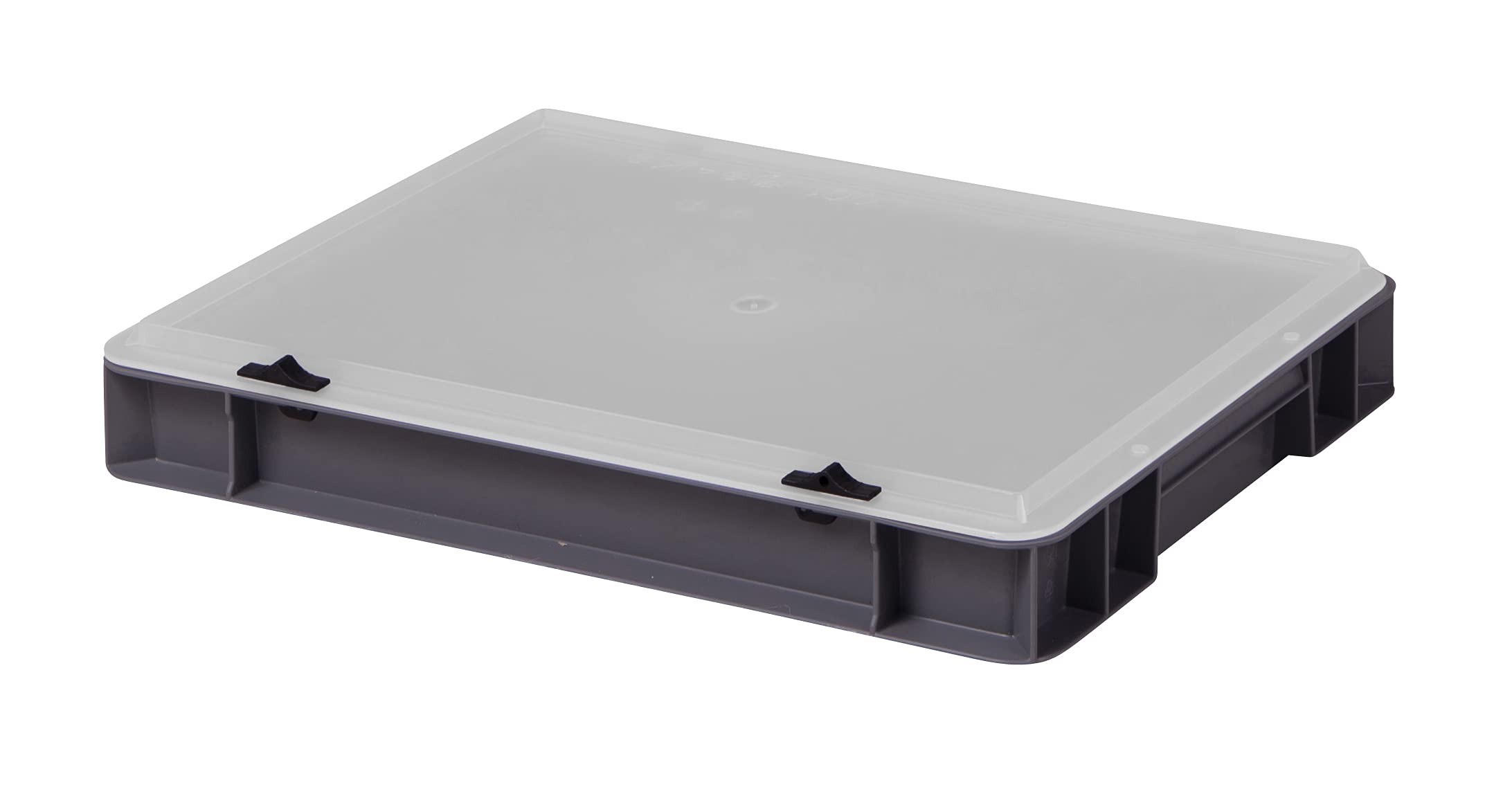 1a-TopStore Design Eurobox Stapelbox Lagerbehälter Kunststoffbox in 5 Farben und 16 Größen mit transparentem Deckel (matt) (grau, 40x30x6 cm)