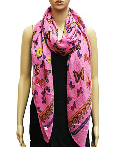 NYFASHION101 Printed Butterflies & Flowers Fern Bordered Scarf Shawl Wrap3