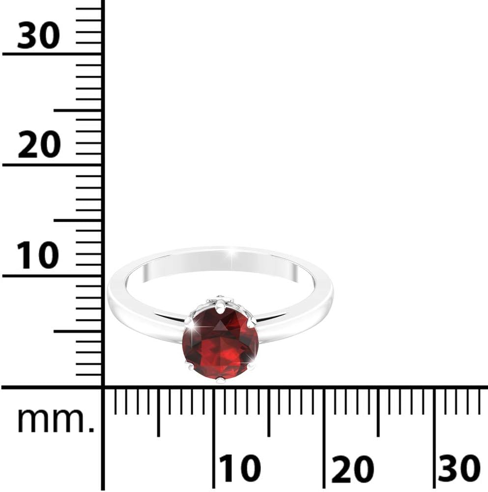 Womens 925 Sterling Silver Classic Solid Band Solitaire Center Round 7 mm Gemstone Timeless Engagement Wedding Jewelry Accessory Fine Ring