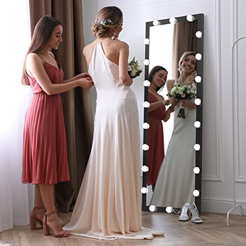 Large Mirror Full Length With Lights,63"X24" Led Full Body Mirror With Lights,Wall Mounted And Floor Standing Mirror,Lighted Dressing Mirror,Vanity Mirror For Bedroom, Dimming & 3 Color Modes,Black #TOP19