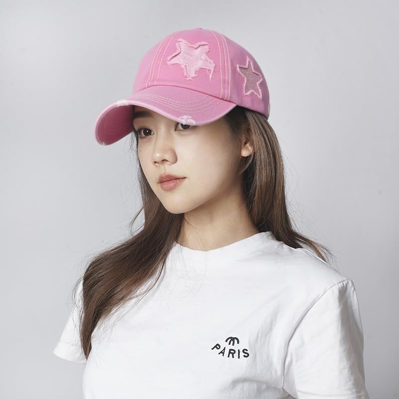 Image of Washed Scratch Frayed Baseball Cap Retro Adjustable with Five-Pointed Stars for Men Women Trucker Cap Unisex