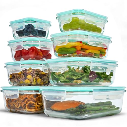 uandu Glasbehälter mit Deckel – Meal Prep Boxen Set 8-teilig – Frischhaltedosen Glas BPA-frei – Spülmaschinen-, Mikrowellen- & Gefrierschrankgeeignet
