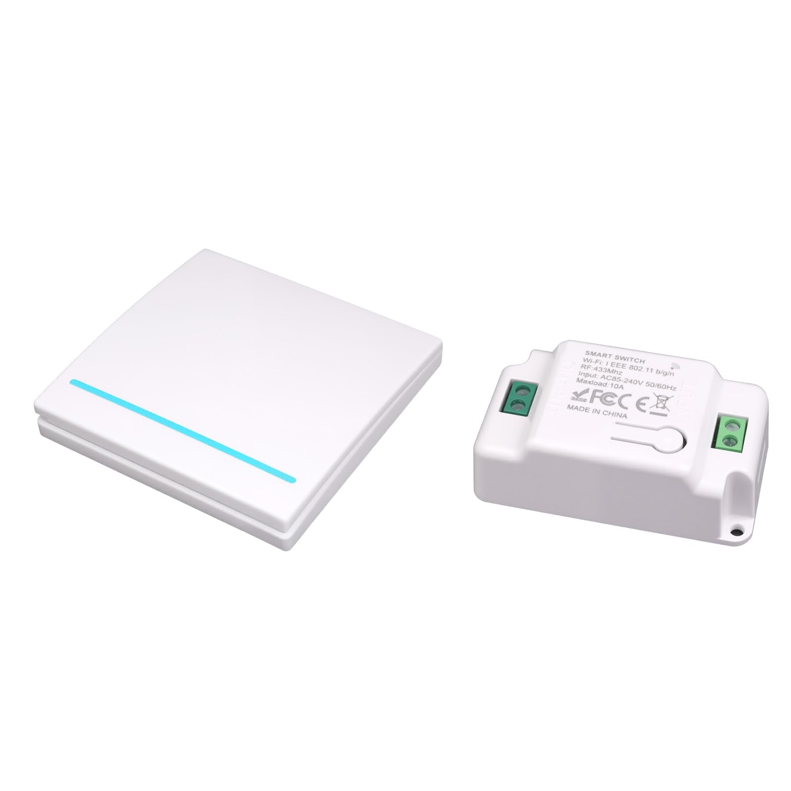 interruptor inteligente, Interruptores de luz de pared, Kit de Interruptor de Luz Inalámbricas, RF 433Mhz 220V interruptor inalambrico receptor, alcance de 100 m, 1 interruptor blanco y 1 receptor