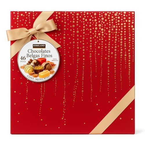 Chocolates Belgas de Lujo Signature | Caja Surtida con 46 Piezas | Chocolate Negro, con Leche y Blanco | Pralinés Rellenos con Avellana, Caramelo y Ganache | Ideal para Regalo (46 Piezas, ROJO)