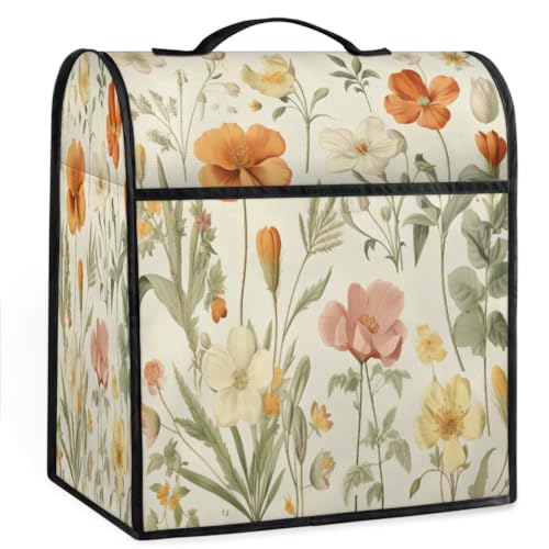 Coffee Maker Cover Vintage Flower Kitchen Appliance Covers Small Appliance Covers Blender Cover Juicer Cover Dust Covers for Kitchen Appliances with Top Handle and Pockets,Washable,B952