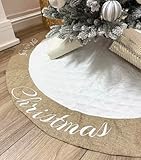 AISENO 48 Inch Christmas Tree Skirt White Thick Luxury Quilted Cotton with Burlap Decoration for Merry Christmas Party Christmas Tree Skirt Decorations