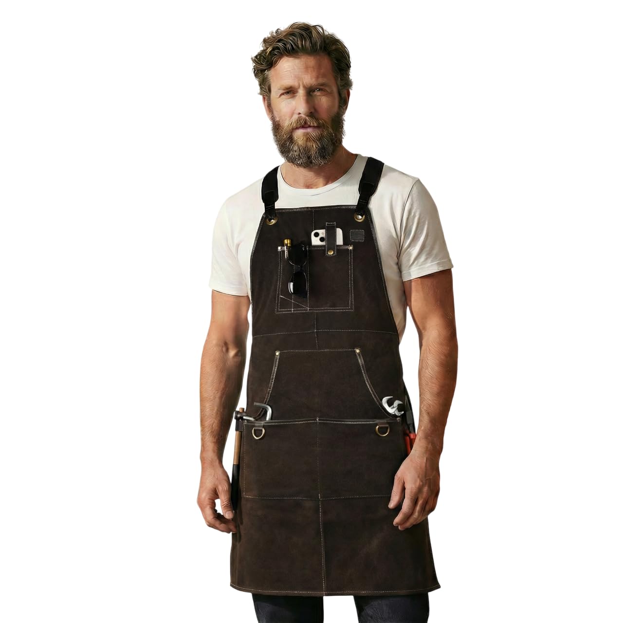 Leather Village Men's Brown Work Apron - Heavy Duty Wood Working Apron For With Tool Pockets For Woodworkers Blacksmiths Carpenters M-Xxl