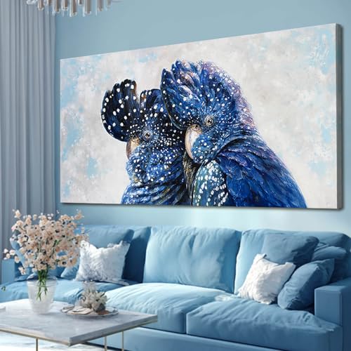 YETHEN WAL Playful Blue Parrot Wall Decor Tropical Bird Canvas Prints Colorful Animal Artwork for Kids Room Living Room Office 29x58 Inch