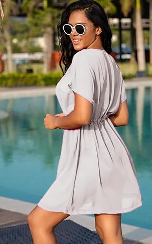 Avidlove Womens Sexy Chiffon Swimsuit Cover Ups Sheer Bikini Plus Blouse, White, Large