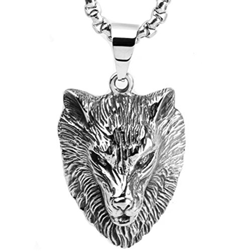 Collier tête de loup en acier inoxydable pour homme avec pendentif loup sauvage