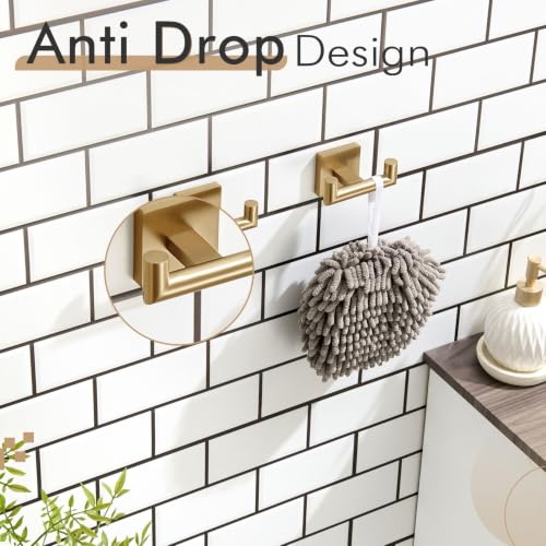 Image of KOKOSIRI Robe Hooks Bath Towel Hooks Bathroom Hardware Double Coat Hooks Wall Mounted, 2 Pack Champagne Bronze Stainless Steel B1015CPG-P2