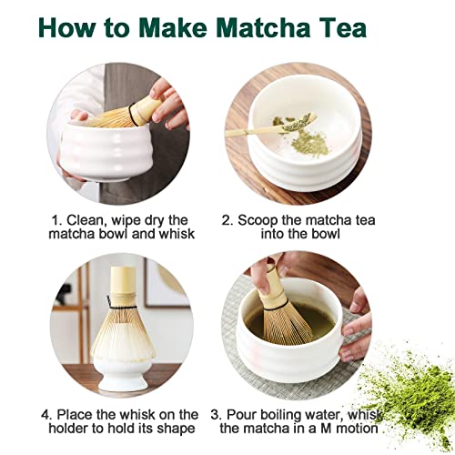 Matcha Set, Matcha Whisk And Bowl Ceremony Accessory Kit- Pink Stripe Ceramic Bowl, Matcha Whisk, White Whisk Holder, Traditional Scoop, Perfect Set To Prepare A Traditional Cup Of Matcha #TOP4