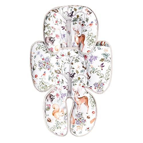 Image of 2 in 1 Infant Car Seat Insert, Car Seat Head Support Baby Girls Boys, Soft Newborn Carseat Insert Cushion, Perfect for Carseats, Strollers, Swings (Gray Animals)