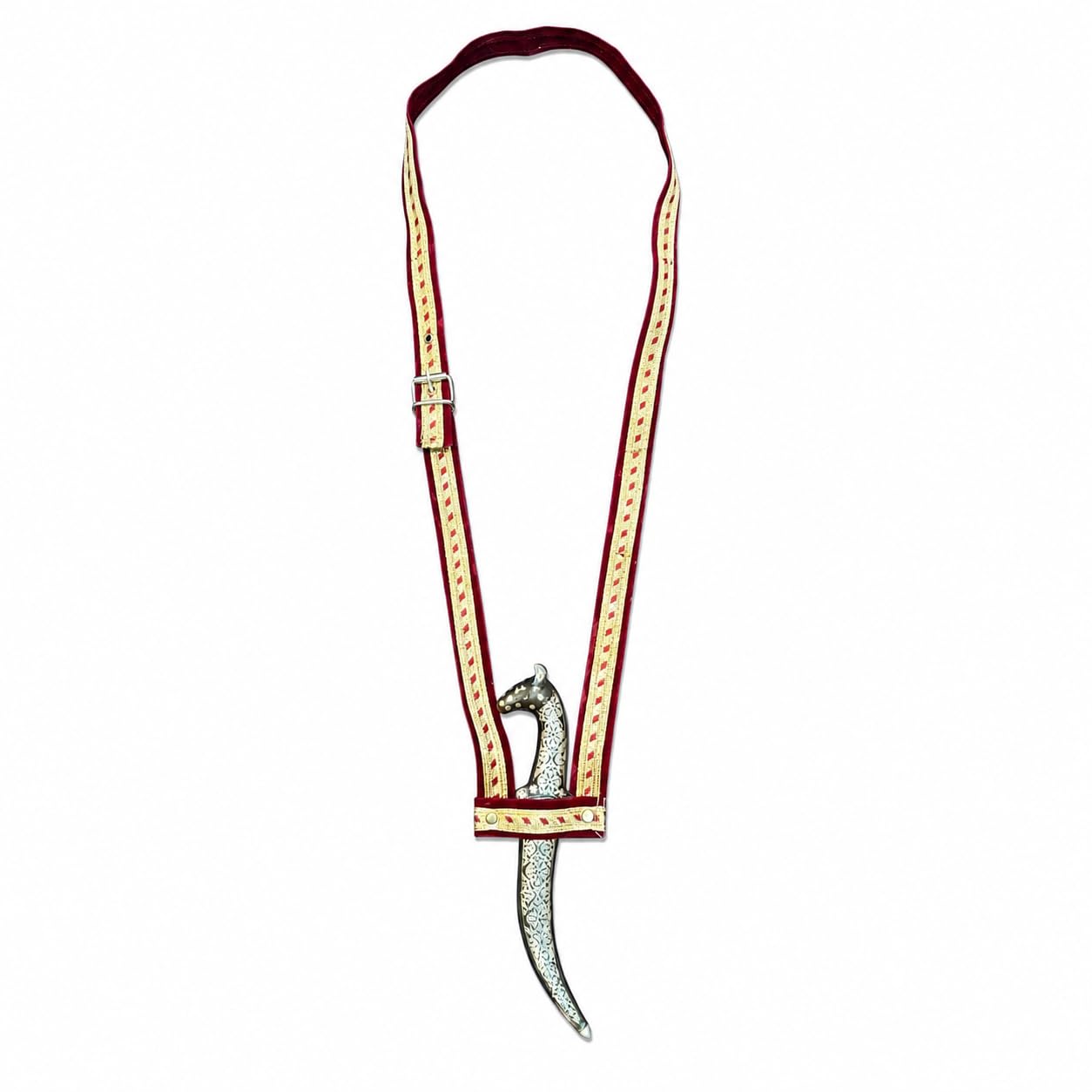 Maroon Velvet Ceremonial Shoulder Katari Belt with Gold Trim-image-21