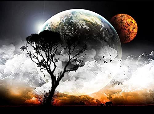 Kit de peinture diamant 5D pour adultes, kit d'outils de broderie en cristal pour débutant, décoration murale de la maison, lune (toile de grande taille 13,7 x 45 cm)