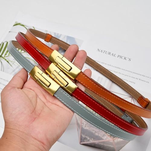Thin Waist Belt For Women, 0.6" Skinny Leather Belt With Gold Interlock Buckle For Jeans Pants2