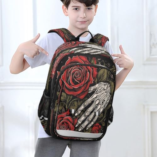 Sac à dos scolaire crâne et roses grand format pour collège - 6