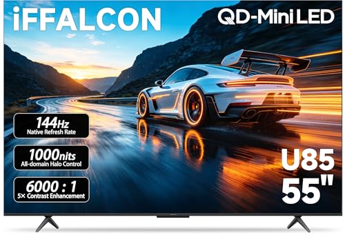 iFFALCON 55' 4K MiniLED Smart TV | PS5 & Xbox Ready, 4X HDMI 2.1 | Hotel, Home & Office Use | 144Hz VRR 240Hz, Dolby Vision Gaming, Dolby Atmos, IMAX Enhanced, Google TV, Alexa | 55U85