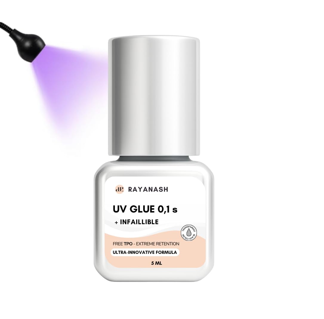 Colle UV pour extensions de cils en 0,1 seconde - Étanche jusqu'à ce que les cils tombent - Seule une utilisation professionnelle doit être utilisée avec une lumière UV (5 ml transparent black)