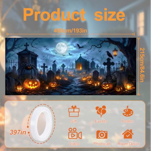 Image of Halloween Garage Door Decorations 7 x 16 ft, Cemetery Cover