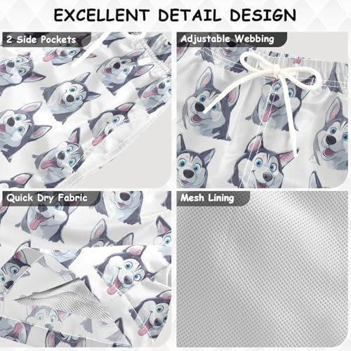 Cartoon Husky Dog Boys' Swim Board Shorts Quick-Dry Fabric Ideal for Swimming Lounging & Travel3