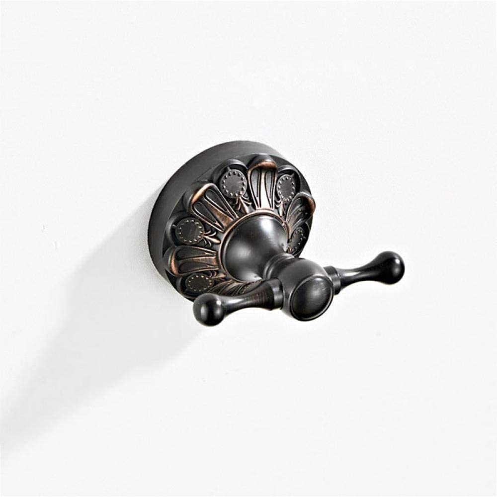 YATUOPNG Self Adhesive Hooks-Double Robe Hook Antique Double Robe Hook Antique Double Bathroom Hooks Bronze Black Wall Hook Decorative Bathroom Towel Coat Robe Clothes Key Holder Brass Clothes Holde