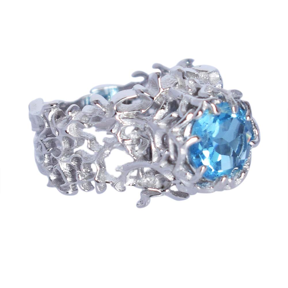 Blue Topaz November Birthstone 925 Sterling Silver Delicate Wedding Promise Ring for Women Sz-P 1/2