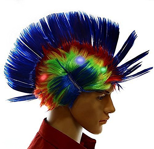 Dazzling Toys Wiggling Punk Blinking LED, Blue and Colored Wig. One per pack.