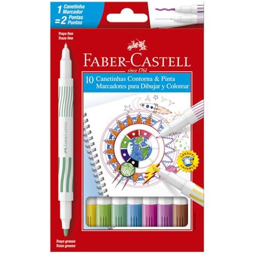 Hidrográfica Dupla Ponta 10 Cores, Faber-Castell, 15.0110DUO, Multicor