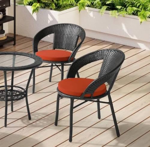 Image of PRATHAM India 2+1 Outdoor Indoor Patio Set Bistro Set Rattan Chair Set Lawn Balcony Outdoor Garden Chair Table Set (Black Chair & Orange Cushion)