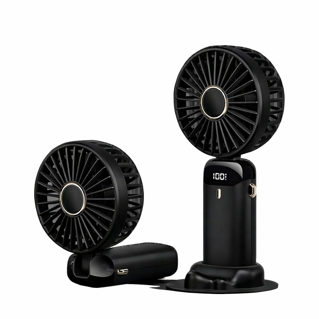 Handheld Fan, USB Rechargeable Mini Portable Fan, Small 5 Speed Pocket Fan with Lanyard and Base, Built-in 4200mAh Battery Desk Fan (Black)-image-29